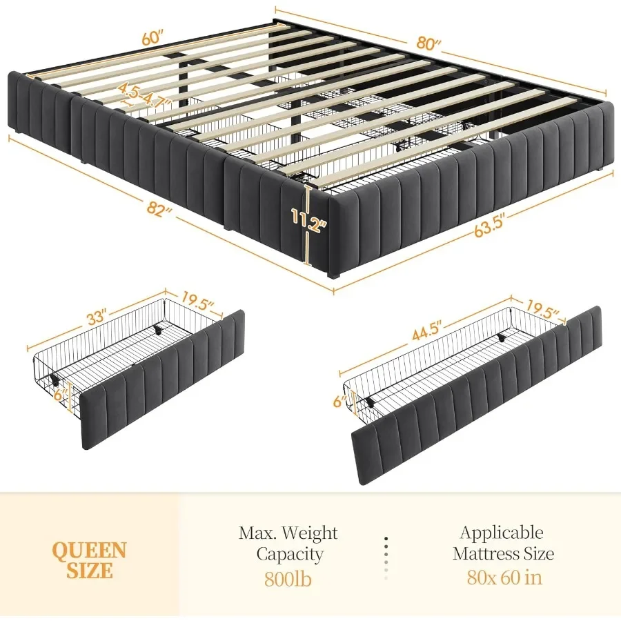 Bed Frame with Storage Tufted Velvet Platform Bed