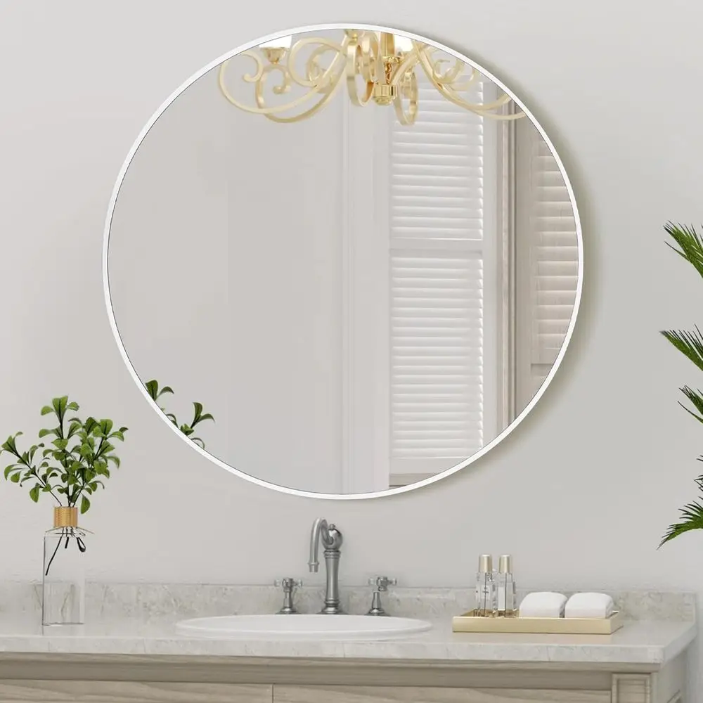 

30 Inch Round Tempered Glass Mirror for Bathroom Vanity, Wall Hanging, Entryway, and Living Room