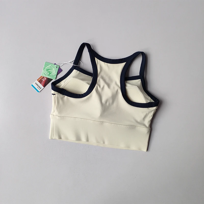 Neue Kontrastfarbene Amerikanische Retro-Sport-Lingerie mit Hochfestem Brustpolster, Yoga-Schöner Rücken, Pendler-Fitness-Oberteil – Detail 6