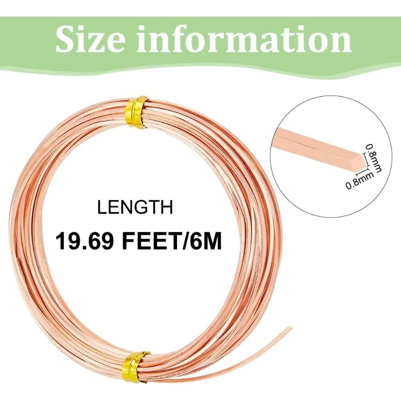 19.6 Feet Bare Copper Wire 20 Gague Square Copper Wire Tarnish Resistant Craft Jewelry Wire for Jewelry DIY, Bracelets Earring