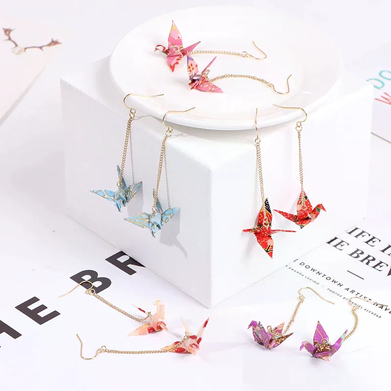 Earrings Folding Mini Bird Crane Faltkunst Senbazuru Paper Kranich