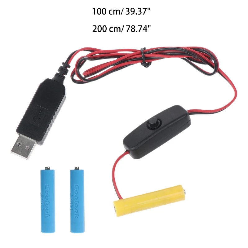 AAA Battery Eliminator USB Power Supply Cable Replace 3x AAA Battery for Radio Electric Toy Clock LED Light with Switch