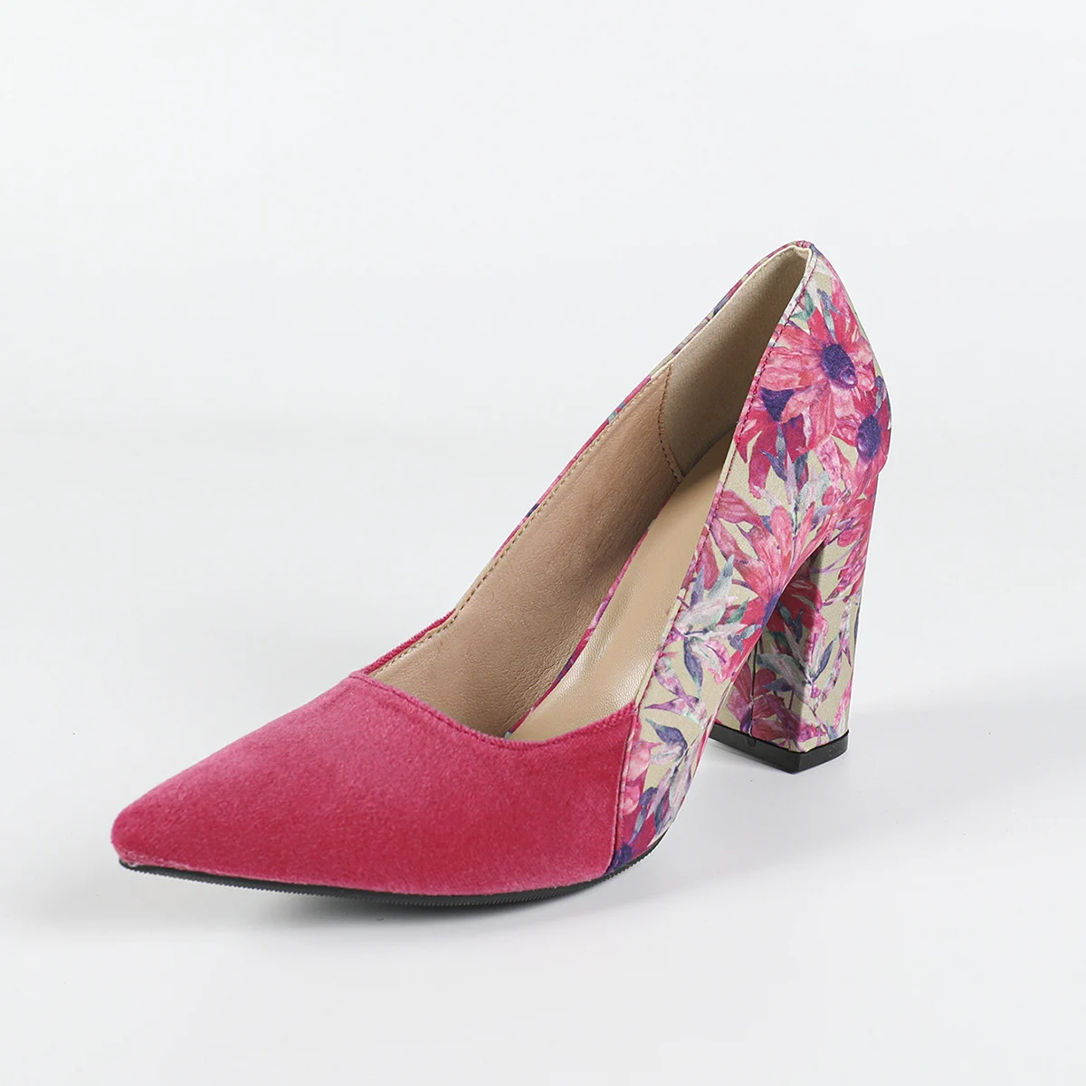 Women's Thick-heeled High Heels,Femininity Rose-red Flower High Heels