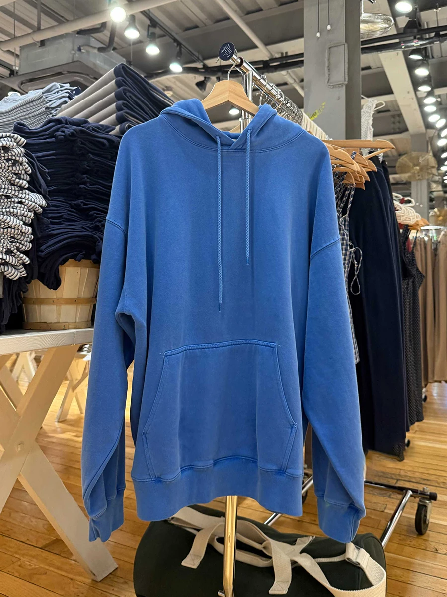 الأزرق الملكي فضفاض مقنعين البلوز المرأة الخريف جديد طويل الأكمام جيب هوديس البلوز الأعلى الشارع الشهير خمر البلوز غير رسمي