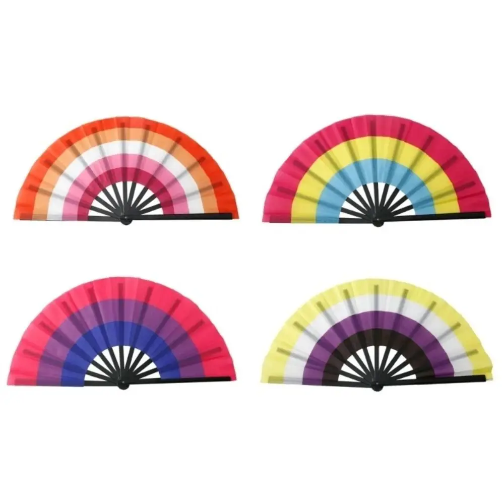 Fashion Plastic Colourful Hand Fans 33cm Colourful Kung Fu Fan Rainbows Pattern Folding Folding Fans Performance Prop