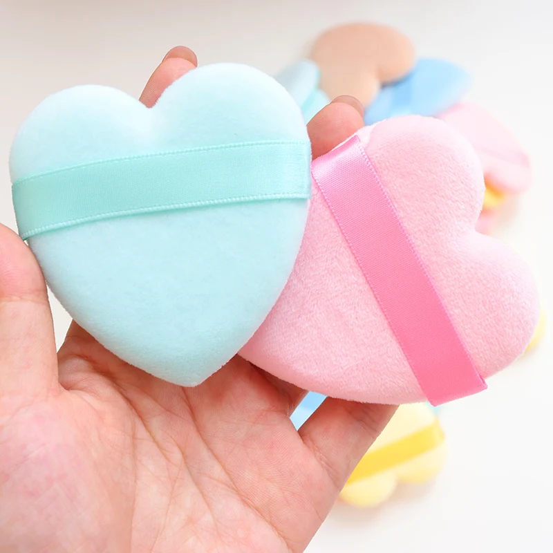 100pcs  Custom Logo Heart Shape Triangle Powder Puff Cosmetic Sponge Soft Powder Puff Custom Logo Velvet Cosmetic Puffs