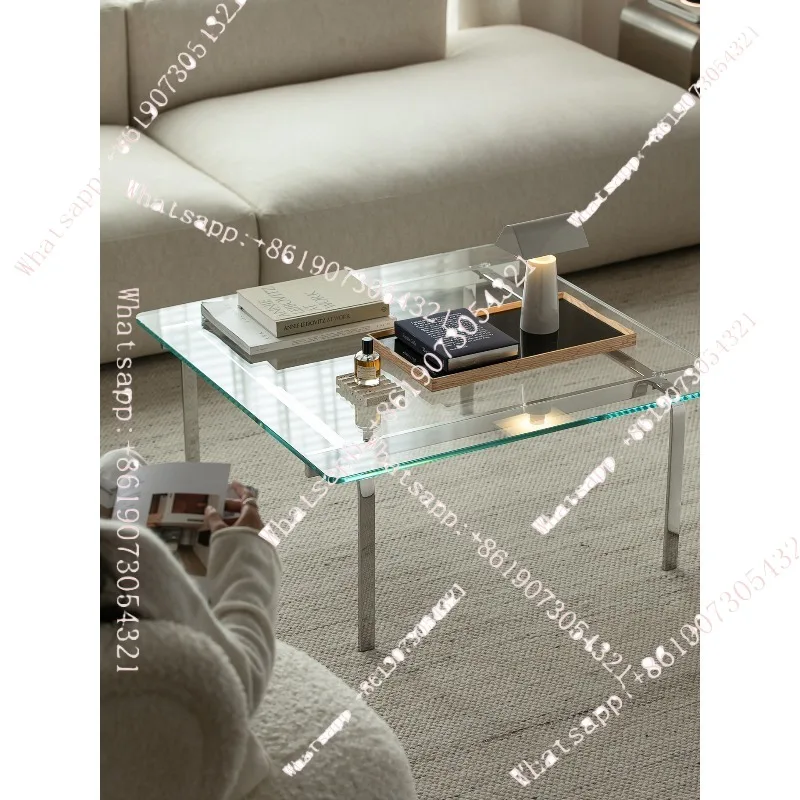 

Coffee table household living room sofa tea table ins stainless steel square glass coffee table
