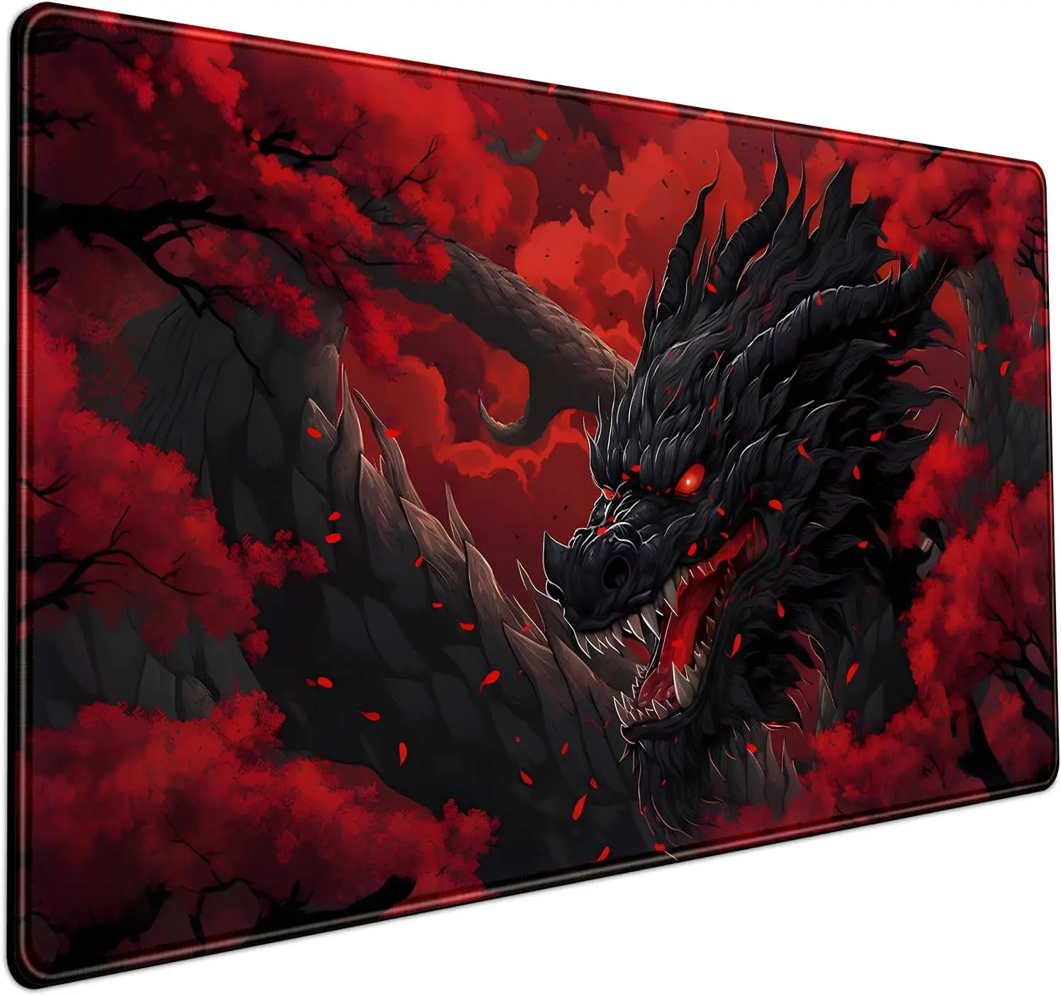 

Huge Dragon Red and Black Mousepad Red Cool Keyboard Pad with Stitched Edges Anti-Slip Rubber Base for Home 31.5 X 11.8 inch