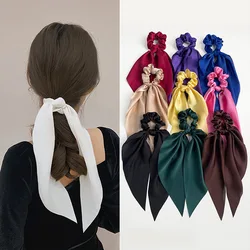 Solid Color Satin Ribbon Large Intestine Hair Ring Tie Ponytail Streamer Fashion Hair Accessories Head Rope Women Rubber Band