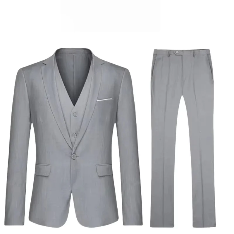 

"Men's Slim Fit Suit 3 Piece Set - Light Grey Wedding Business Suit, Elegant Tailored Jacket Trousers Vest, Custom Formal Wear"