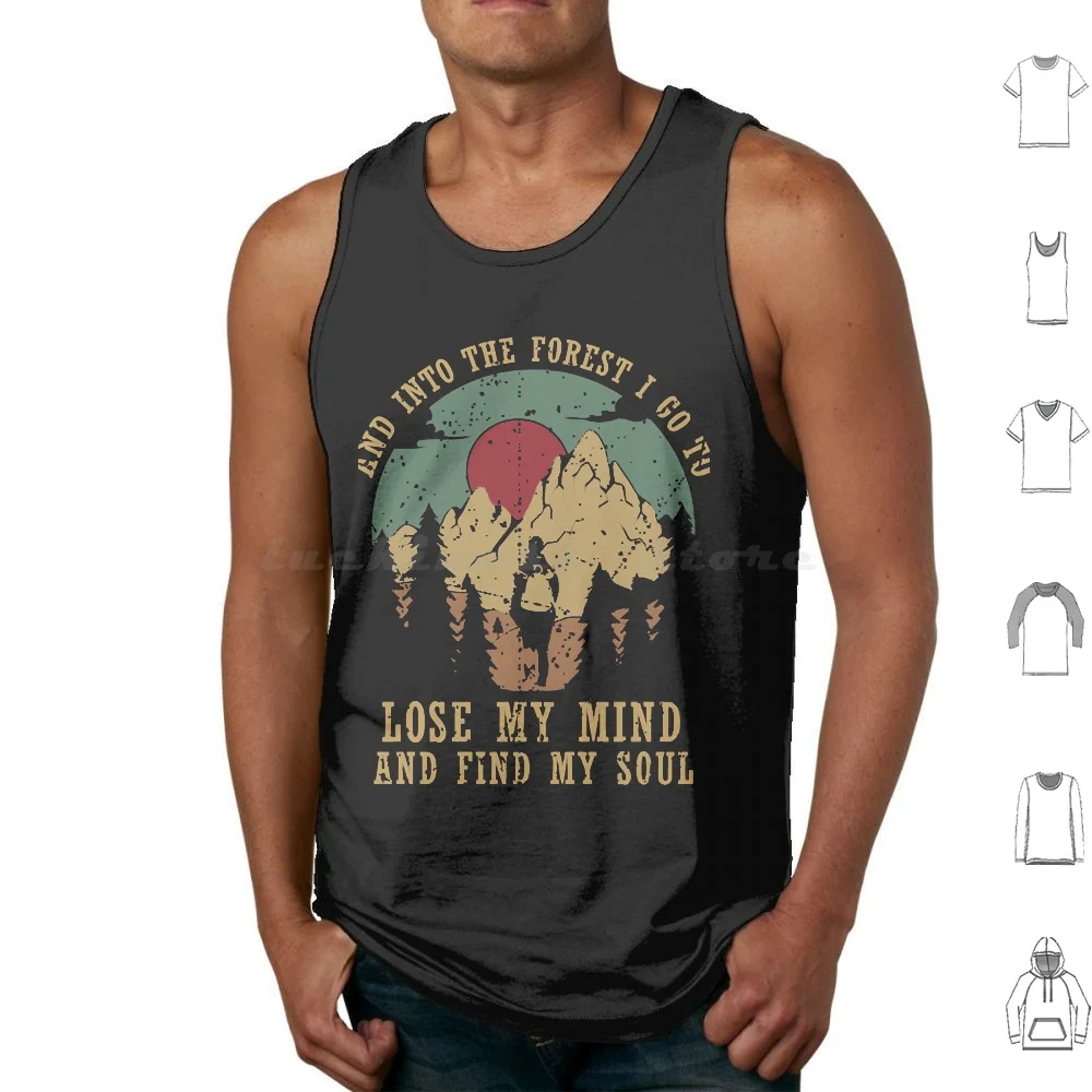 Retro Hippie Hiking And Into The Forest I Go To Lose My Mind Tank Tops Print Cotton Hippie Style Hiking Lover I Go To