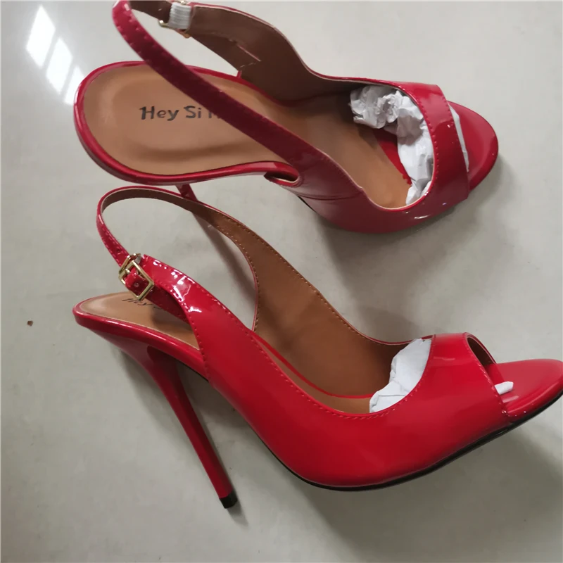 Peep Toe Summer Sandals Women Shoes 2026 Elegant Large Size Black Red High Heels 13cm Mules Sling Sexy Wedding Party Shoes Lady
