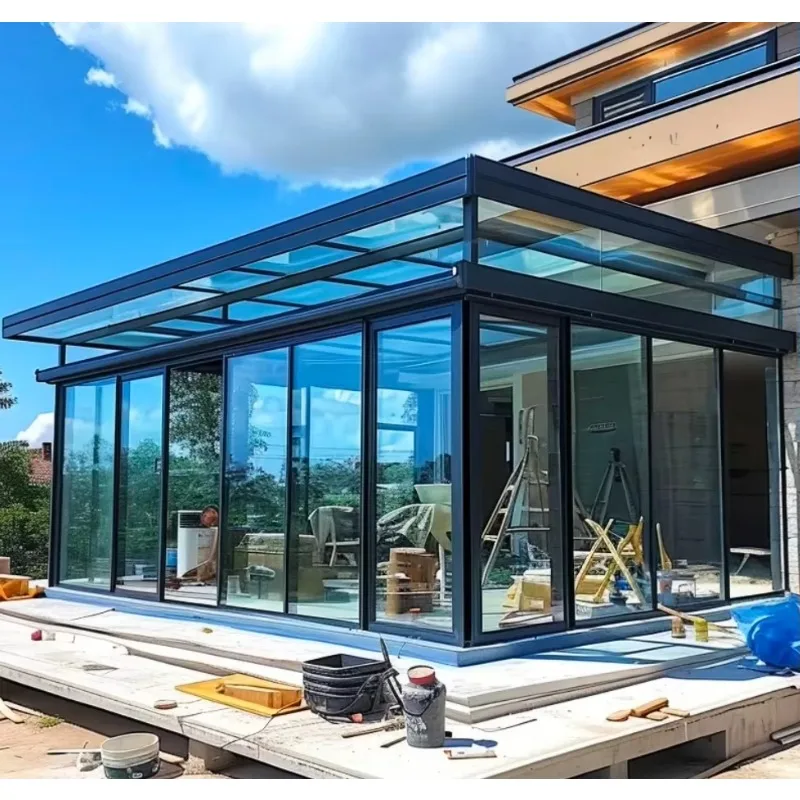 For Outdoor Patio Aluminum Sunroom Glass House Insulated Conservatory Sun Room with Sliding Glass Door for Courtyard Use