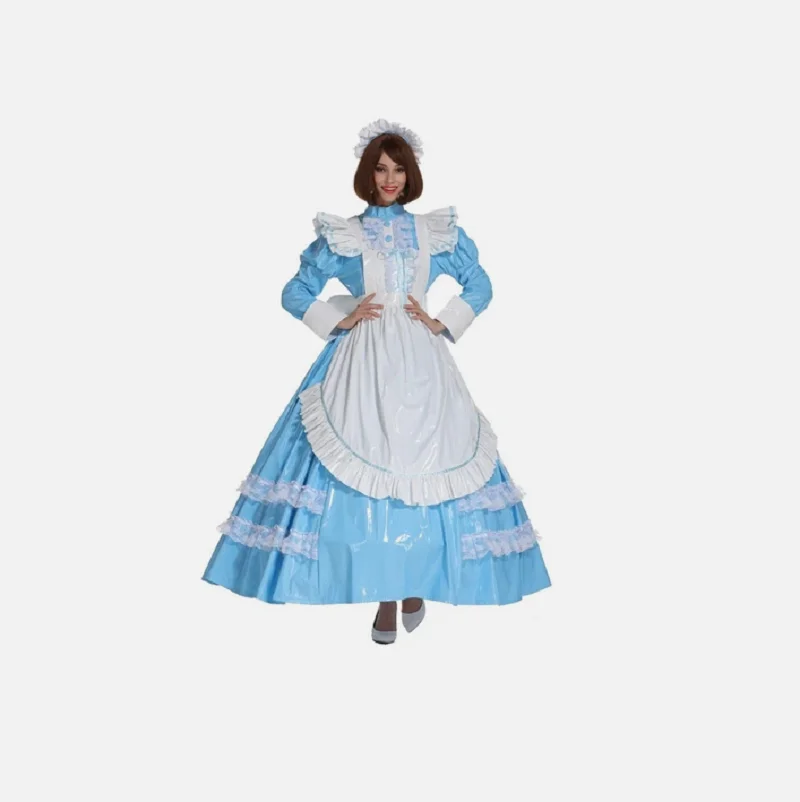 

Gothic Loli Girl Maid Sisi Lockable Blue PVC Dress Role Playing Costume Customization