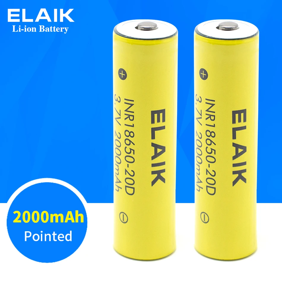 

1-20PCS 18650-20D power battery 3.7V 2000mAh 18650 rechargeable power lithium battery internal resistance small DIY+Pointed