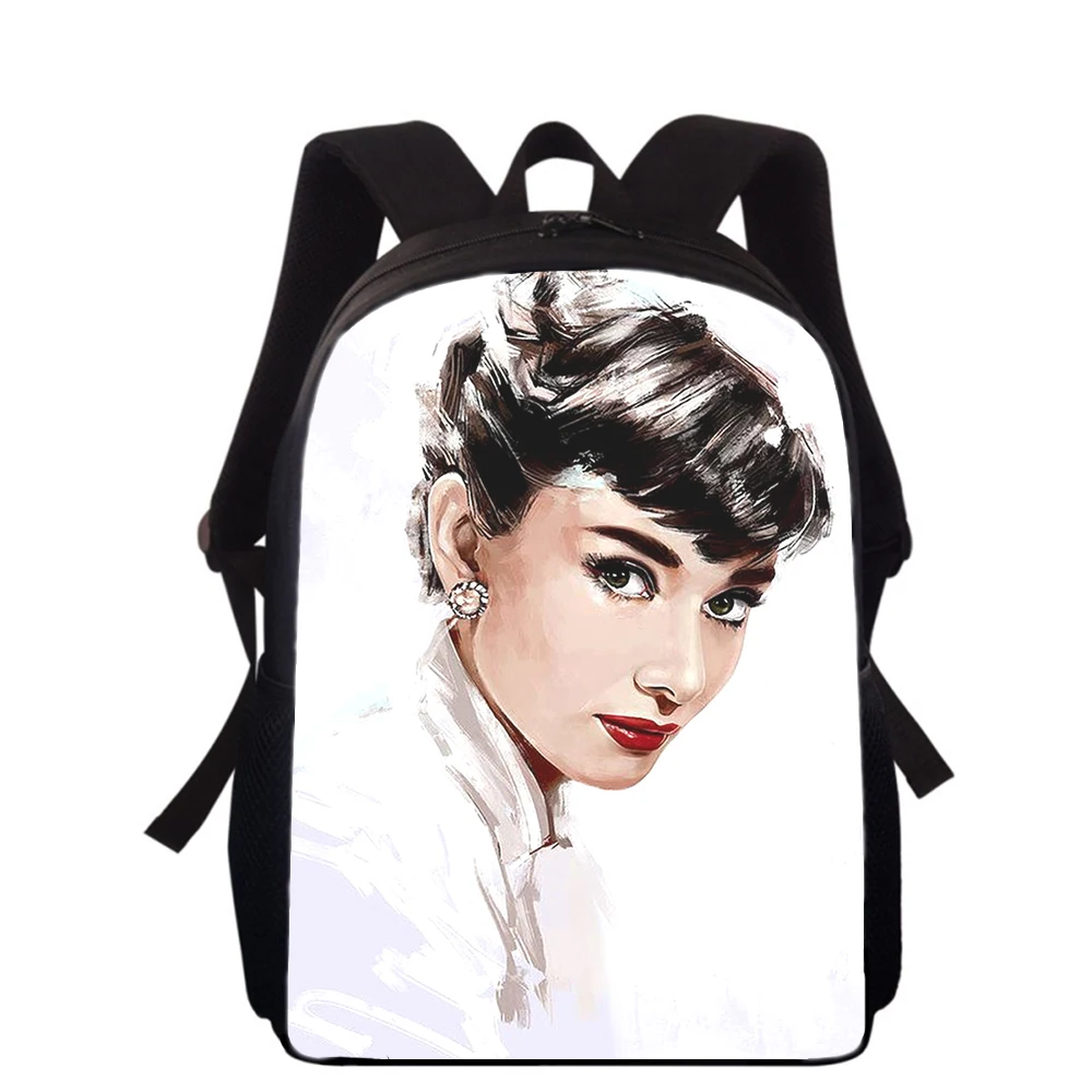 Audrey Hepburn Mochila para crianças, sacos escolares primários para meninos e meninas, impressão 3D, estudantes sacos de livros, 16"