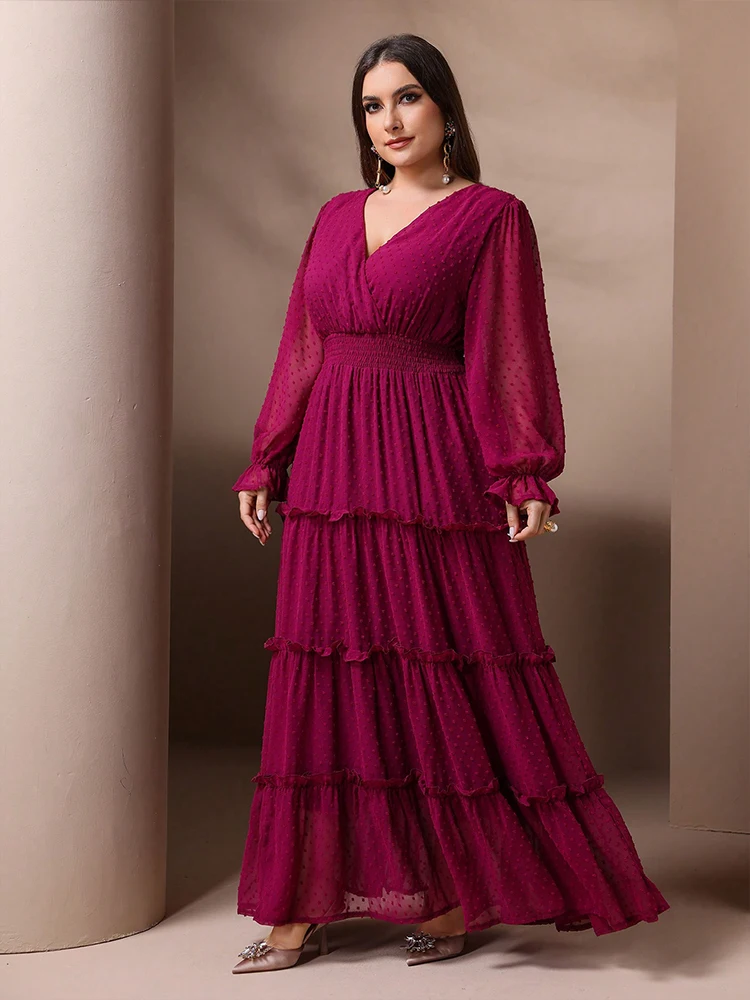 Toleen feminino plus size maxi vestido elegante lanterna com decote em v rosa vermelho bolo vestido luxuoso feminino festa de casamento vestido de dama de honra