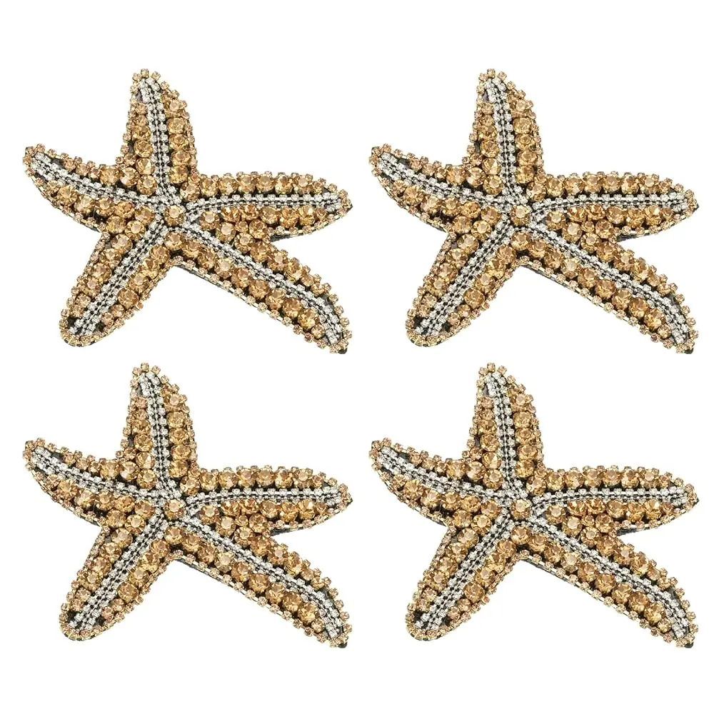 

4 Pcs Starfish Rhinestone Beaded Patch, Starfish Sequin Applique Patches Sew on Fabric Sequin Patch for Clothing Bag Jeans S
