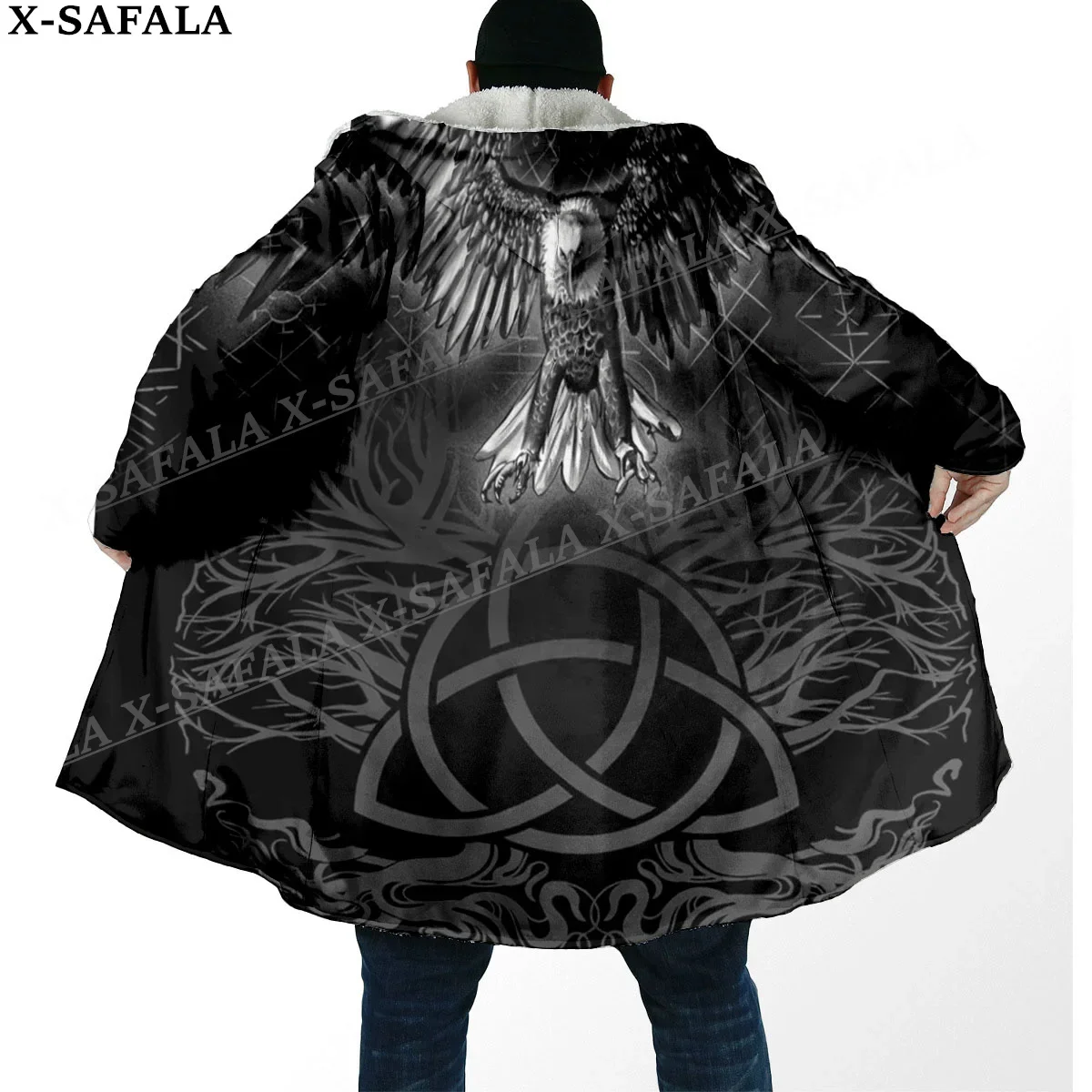 Norse Mythology Vegvisir Viking Symbol Thick Warm Hooded Cloak Men Overcoat Coat Windproof Fleece Cape Robe Hooded Blanket-28