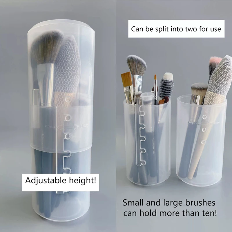【6-speed Adjustable Transparent Cosmetic Brush Multifunctional Desktop Organizer Display Organizer Cup With Lid Dustproof Case】