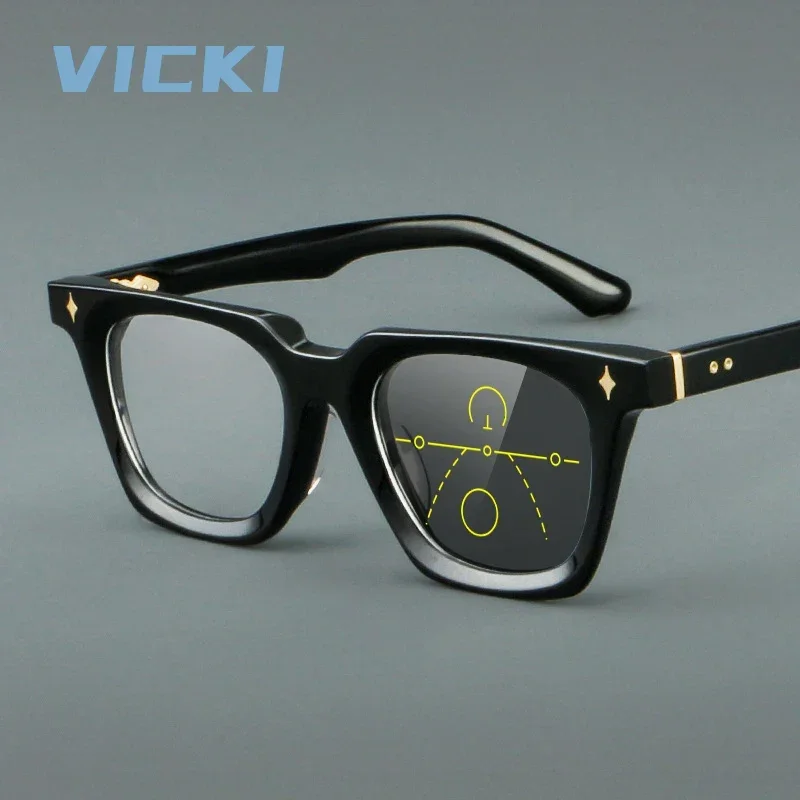 VICKI Black-gray Gradient Thick Frame Full of Vintage Charm Customizable Prescriptions, Anti-blue Light Multifocal Glasses 55015