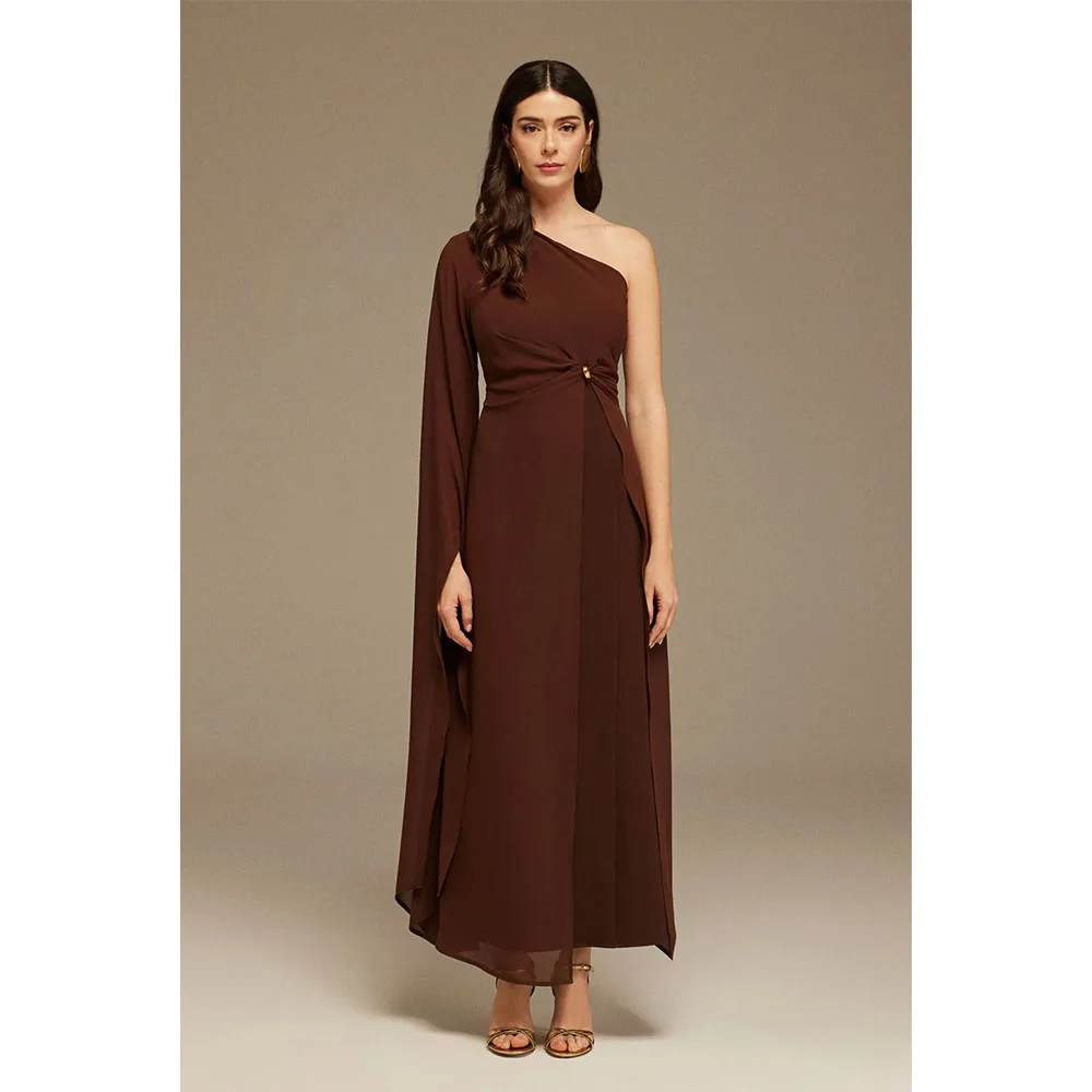 

Customized See Through Ribbons Evening DressTemperament One Shoulder Straight Celebrity Gowns Classic Zipper Back Par