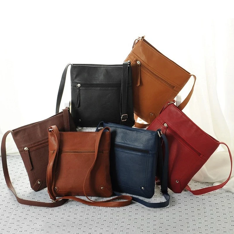 Vintage Multi-pocket Crossbody Bags Solid Color Soft Pu Leather Shoulder Bag Perfect Sling Bag For Women Daily Travel