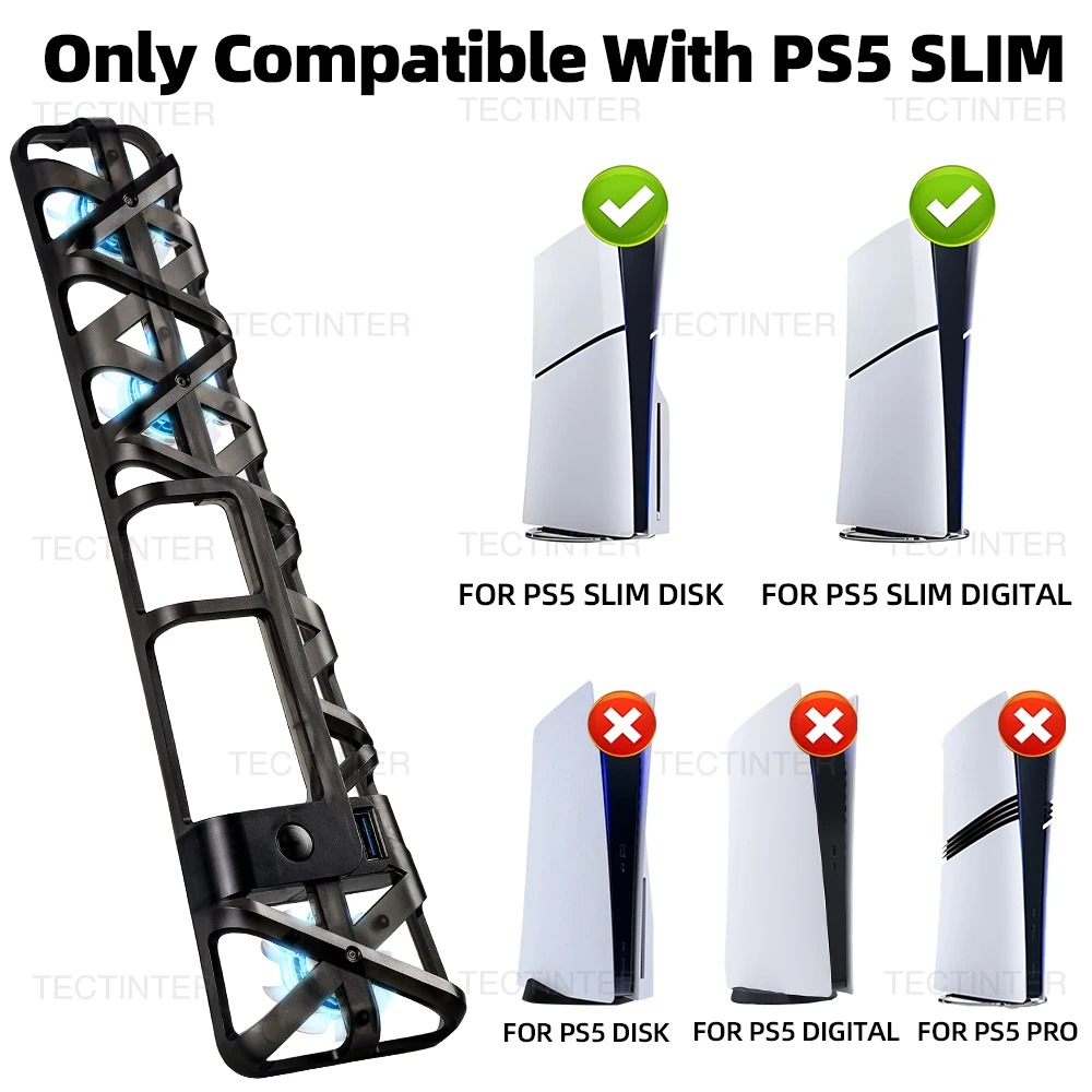 For PS5 Slim Cooling Fan 3 Levels LED Light USB3.0 Hubs Cooling System For Play Station 5 Slim Disc/Digital Console Accessories