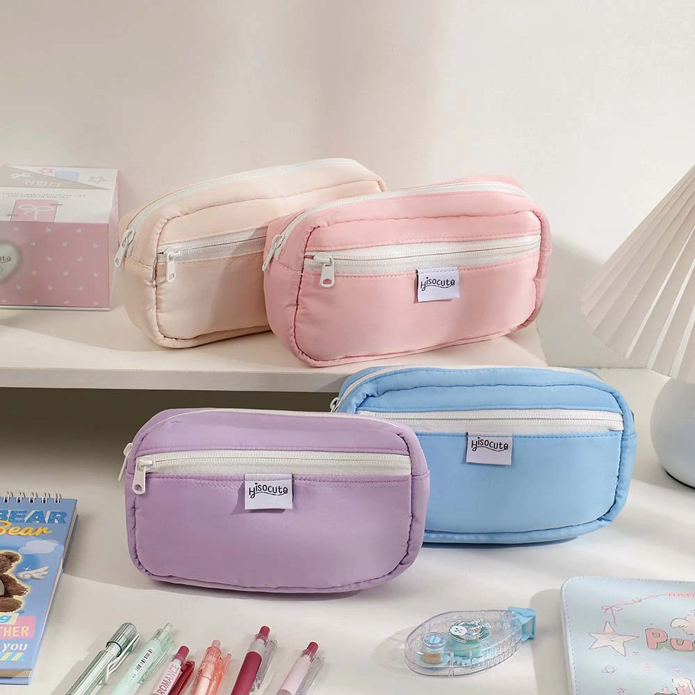 Desktop Storage Solid Color Stationery Bag Korean Style Aesthetic Simple Pencil Pouch Zipper Large Capacity