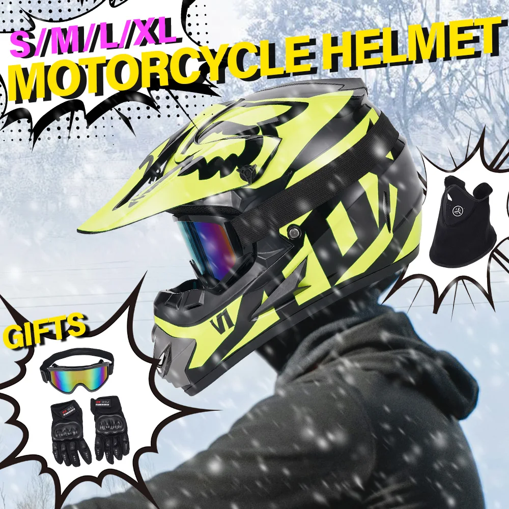 

Motocross Helmet DOT Certified - Adult Off-Road Motorcycle Helmet with Goggles & Gloves Set, Full Face Protective Gear for MX AT
