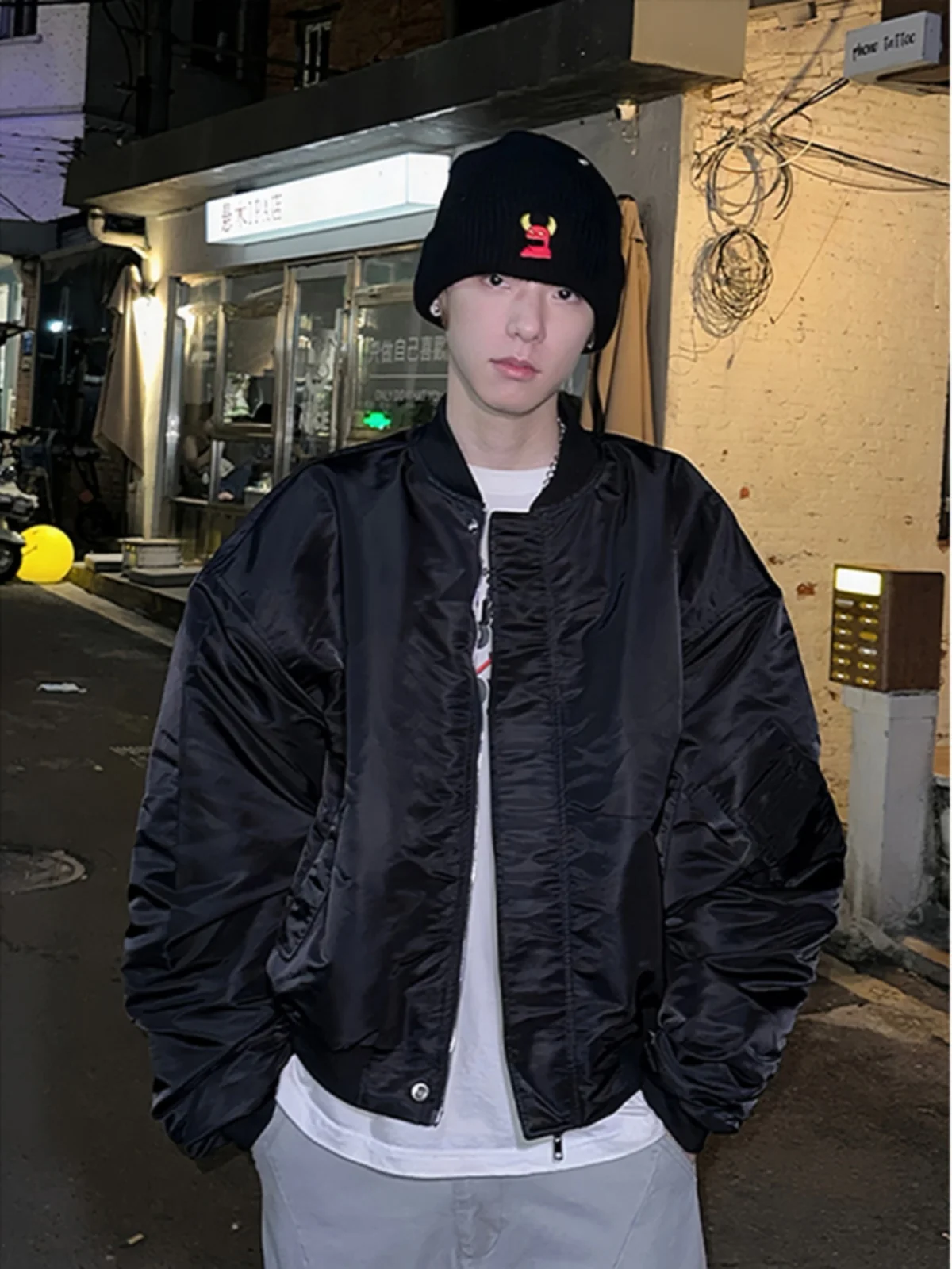 

Thiened Cotton Pilot Jaet Men's ort Baseball Sle Autumn Winter Warm Polyester Fiber Long Sve Zipper Closure