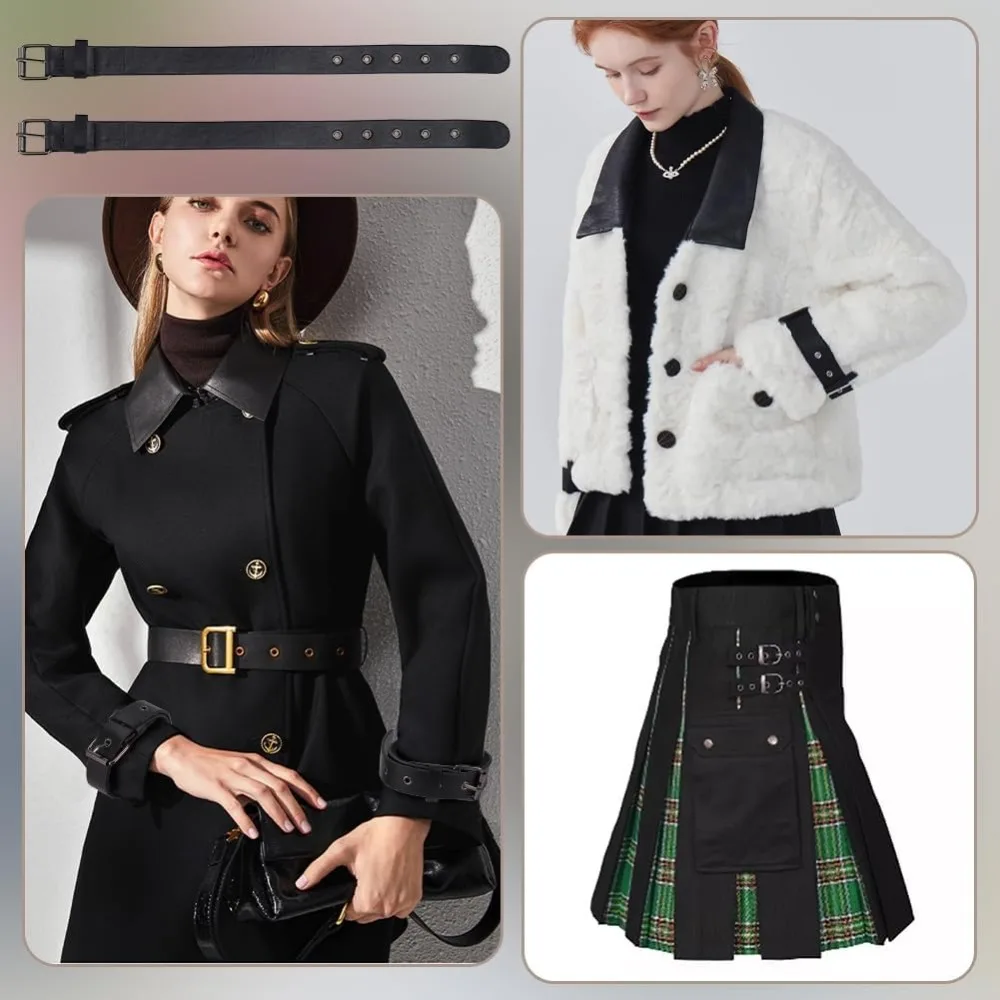 2 قطعة الأشرطة التقليدية النقبة الموسع الجلود الكفة حزام أبازيم 1x16 بوصة الأسود بولي Leather الجلود حزام قابل للتعديل مع مربع معدني #5