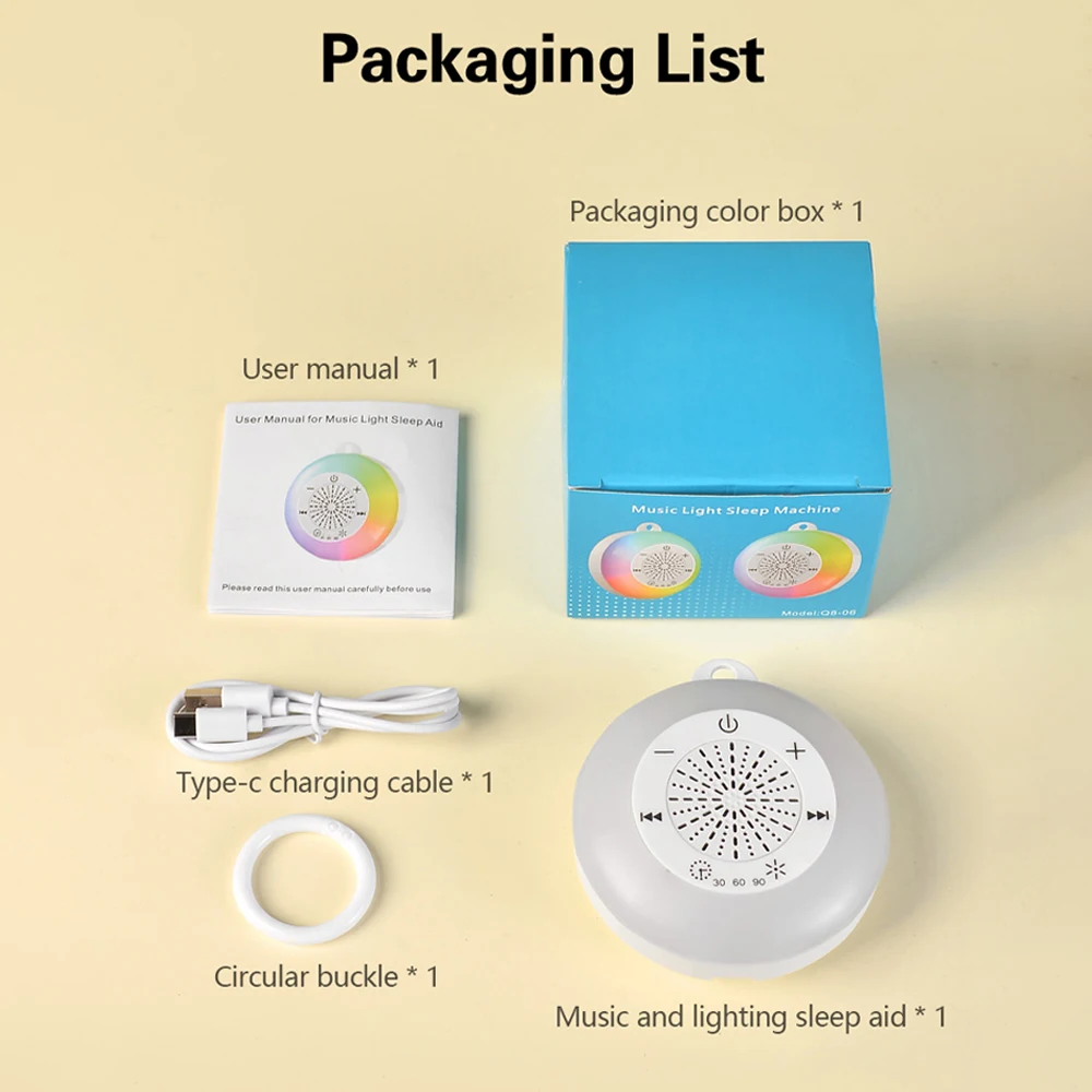 ضوء ليلي LED مع مؤقت آلة الضوضاء البيضاء جهاز مساعد النوم آلات نوم الطفل 22 مشغل أصوات مهدئ USB قابل لإعادة الشحن
