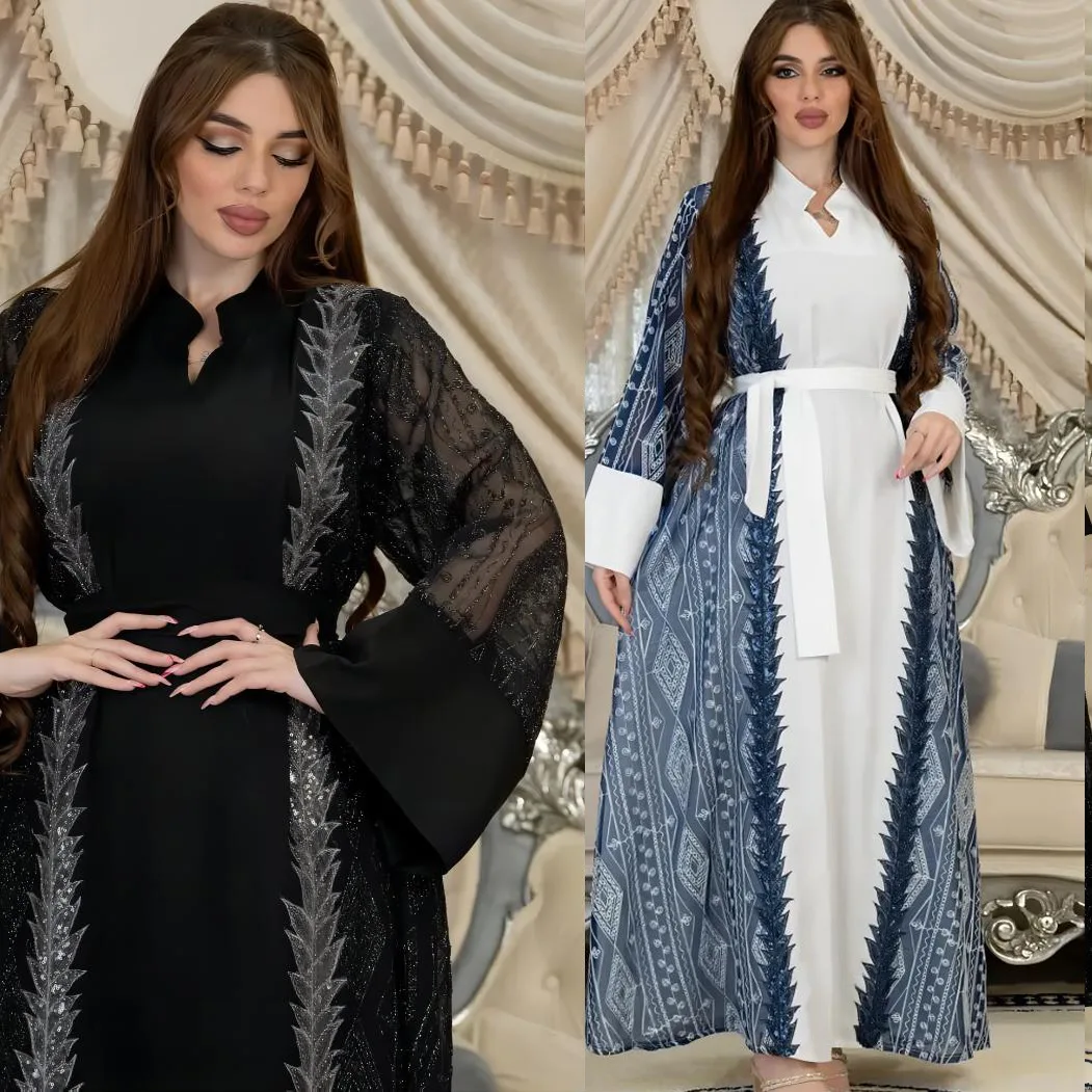 Embroidery Sequins Eid Party Dresses for Women Ramadan Islamic Jalabiya Muslim Dress Dubai Abaya Turkey Kaftan Saudi Arabic Robe