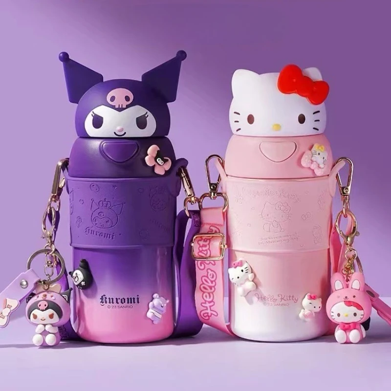 

Новая термобутылка Sanrio с головой куклы, Hello Kitty, Kuromi, термокружка для воды, для девочек, школьников, с трубочкой, подарок на день рождения для детей