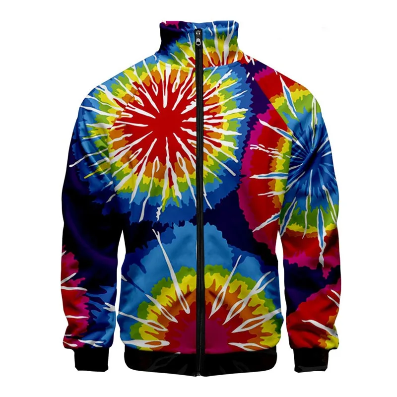 Newest Tie-dye Pattern 3D Stand Collar Men Women Zipper Jacket Clothing Casual Long Sleeve Jacket Coat Mens Clothes Spring Coats