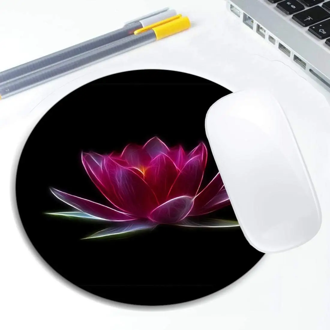 Flower Water Plant Mouse Pad Round Non-Slip Rubber Mousepad Laptop Office Computer Decor Cute Desk Accessories Design Mouse Pad