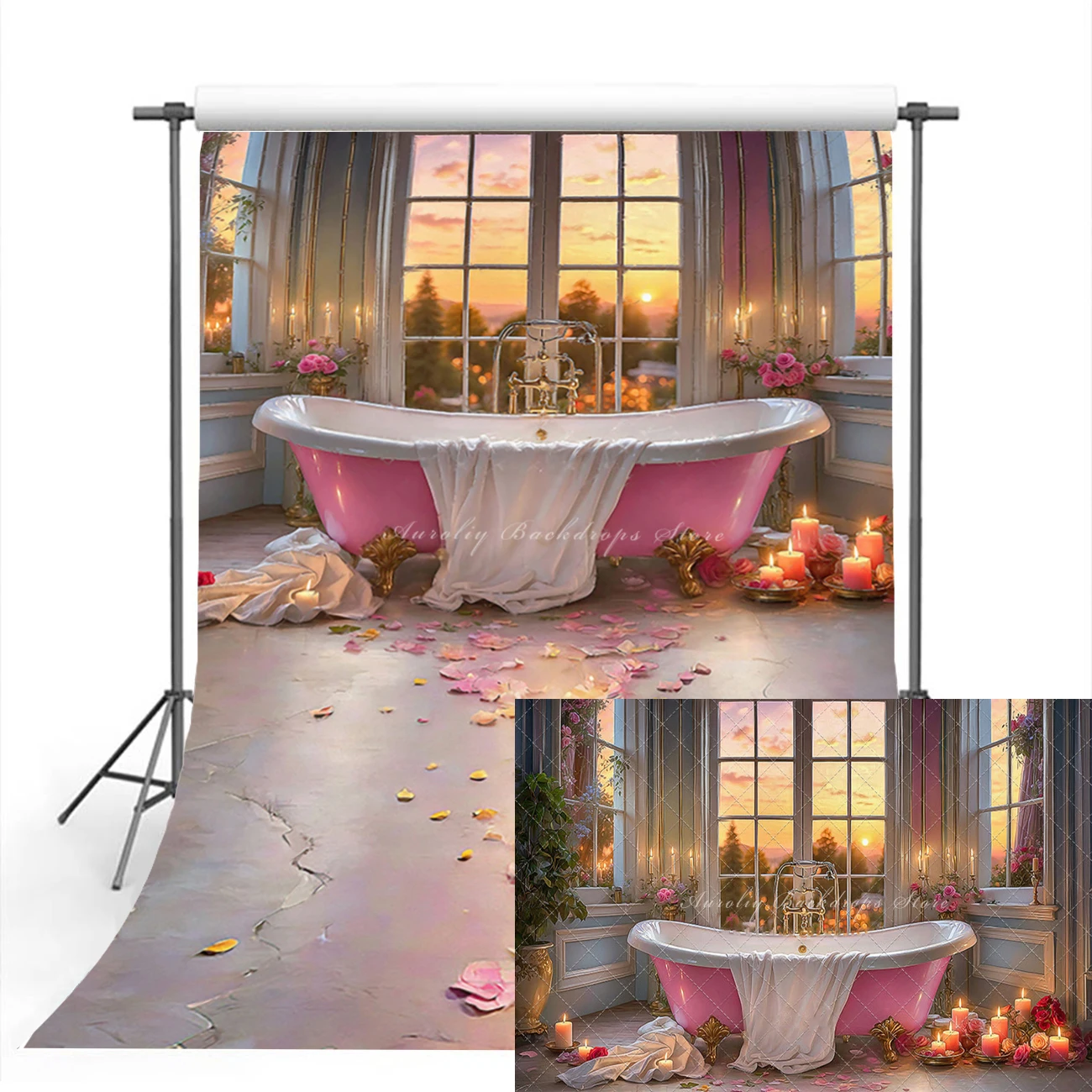 Candlelight Bathroom Background Bathtub Kids Adult Photography Prop Child Baby Photocall Romantic Valentine's Day Photo Backdrop