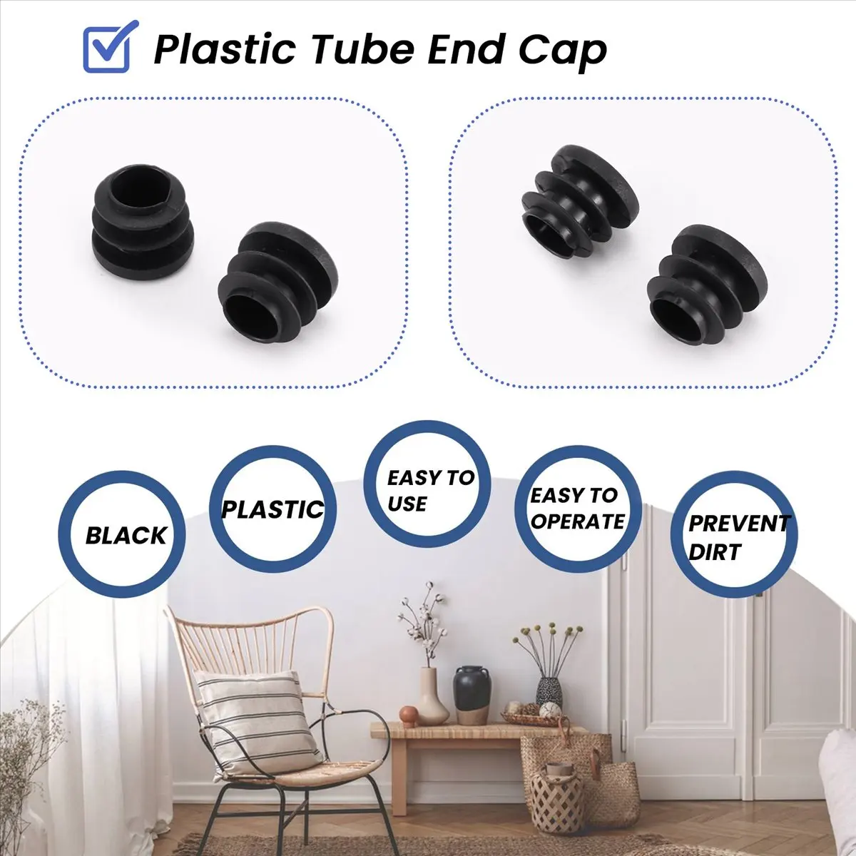 15Pcs Black Plastic Blanking End Cap Round Tube Insert Pipe Bung 16mm &LICG