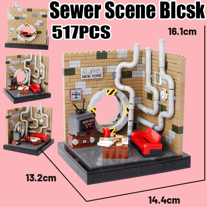 MOC City Military Scene Building Blocks Sewer Sofa Television Food Table Printed Furniture Games Console Bricks Halloween Gifts