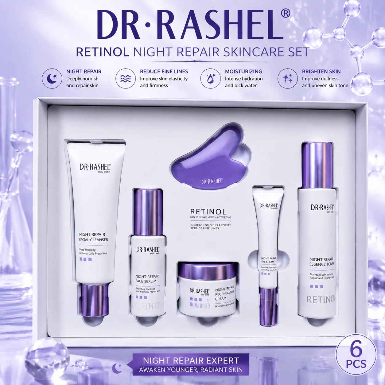 DR·RASHEL Retinol Hautpflegeset Anti-Aging Feuchtigkeitspflege mit Massagegerät Perfekte Geschenkwahl – Detail 1