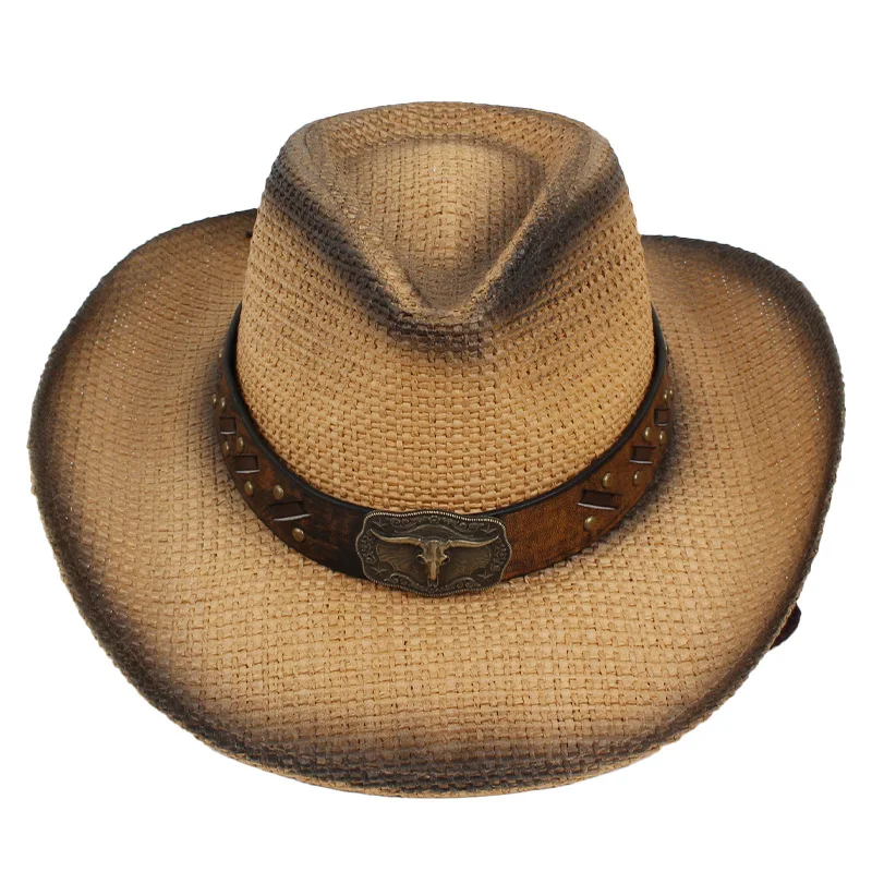

Vintage British-style Jazz Hat, Outdoor Sunshade Western Cowboy Straw Hat, Cow Head Hat