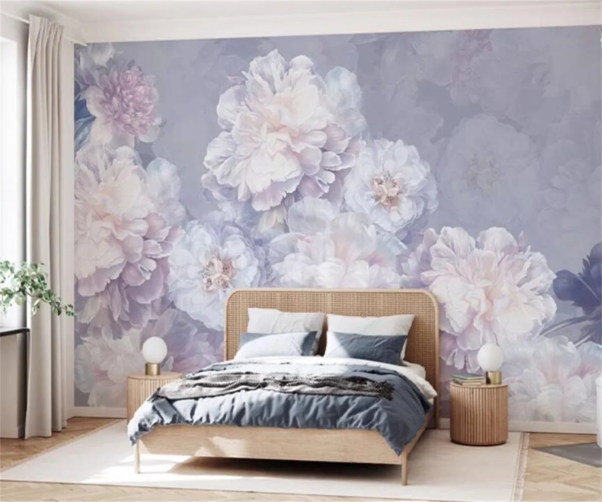 Custom Wallpaper Nordic Style Hand-painted Peony Floral Pastoral Mural Living Room TV Background Wall wallpapers home decor