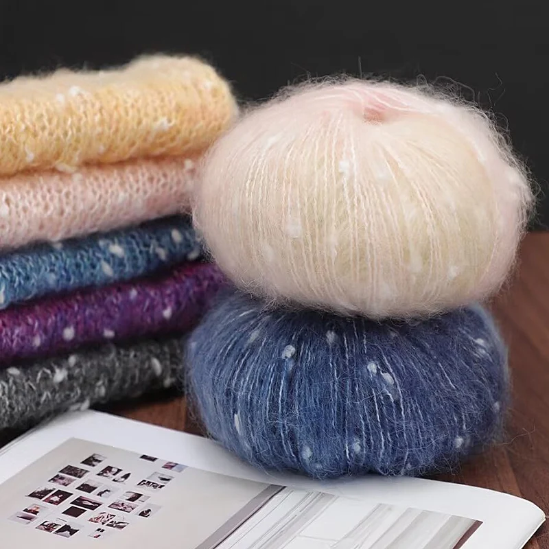 

150g colorful snow dots, colorful gradient long section dyed mohair, hand woven sweater, hat, scarf, vest, yarn ball, 3 pcs/pack