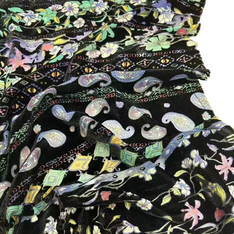 

1meter Retro Black Color Bohemian Style Floral Patterned Velvet Fabric Brocade Jacquard Fabrics for DIY Sewing Dress Cheongsam