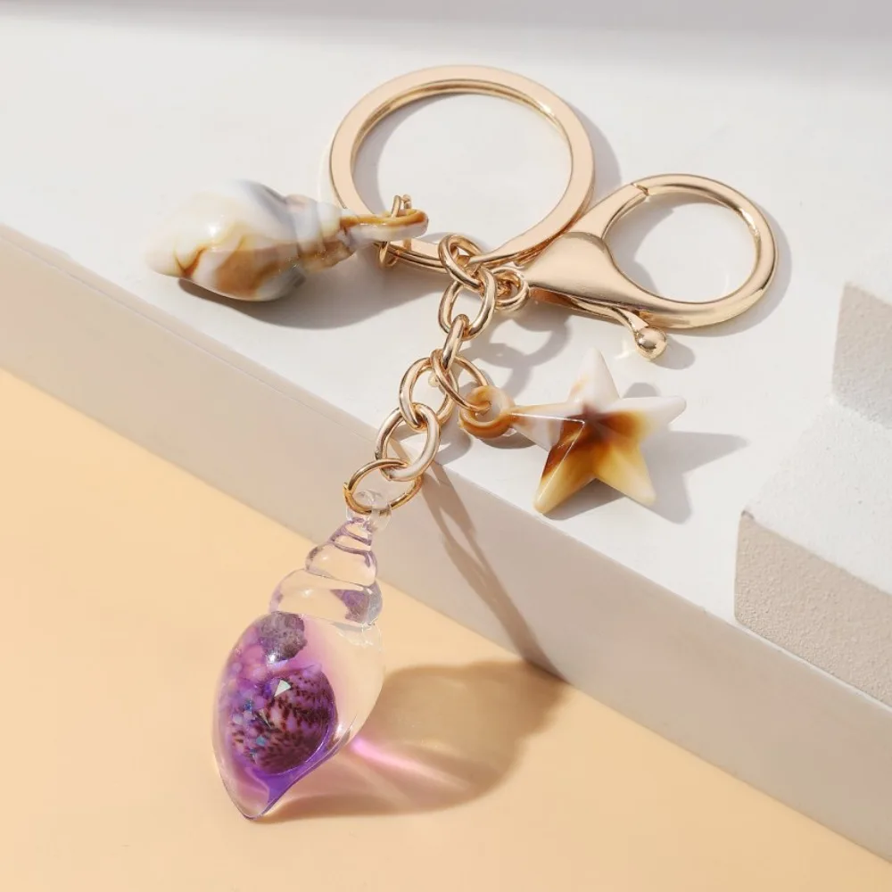 Cute Luminous Conch Keychain Backpack Decor Bohemian Style Sea Beach Pendants Creative Charms Starfish Shell Keyring