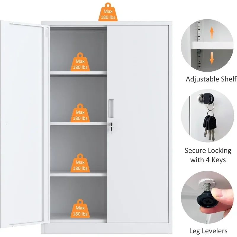 Armario de almacenamiento de Metal con puertas de bloqueo y 3 estantes ajustables, armarios de almacenamiento bloqueables de 53,5 pulgadas para oficina, garaje y cocina