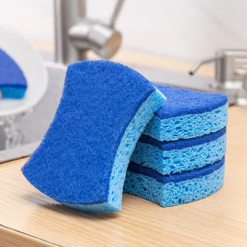 5PCS Kitchen Cleaning Sponge Scrub Pads Blue Wood Pulp Sponge Cleaners