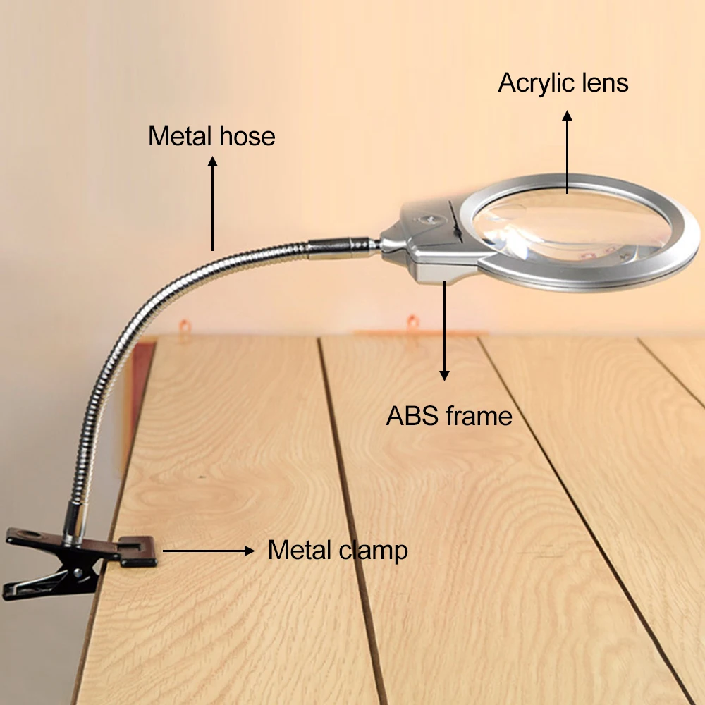 5X照らされた拡大鏡光フレキシブル回転デスクトップ拡大ガラスはんだ付け鉄ランプ修理クリップLEDランプ付き