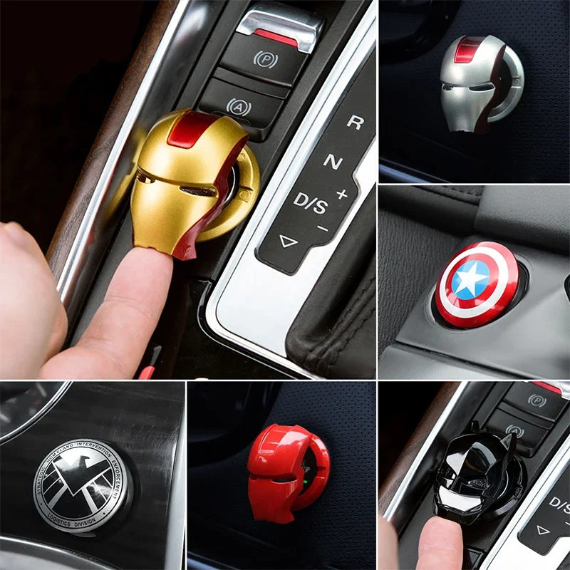 Iron Man Spider Man Car Ignition Start Switch Button Protective Cover Sticker Batman Sticker Car Trim Accessories Toys Gifts